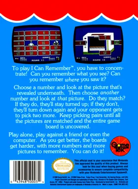 Fisher-Price - I Can Remember (USA) box cover back